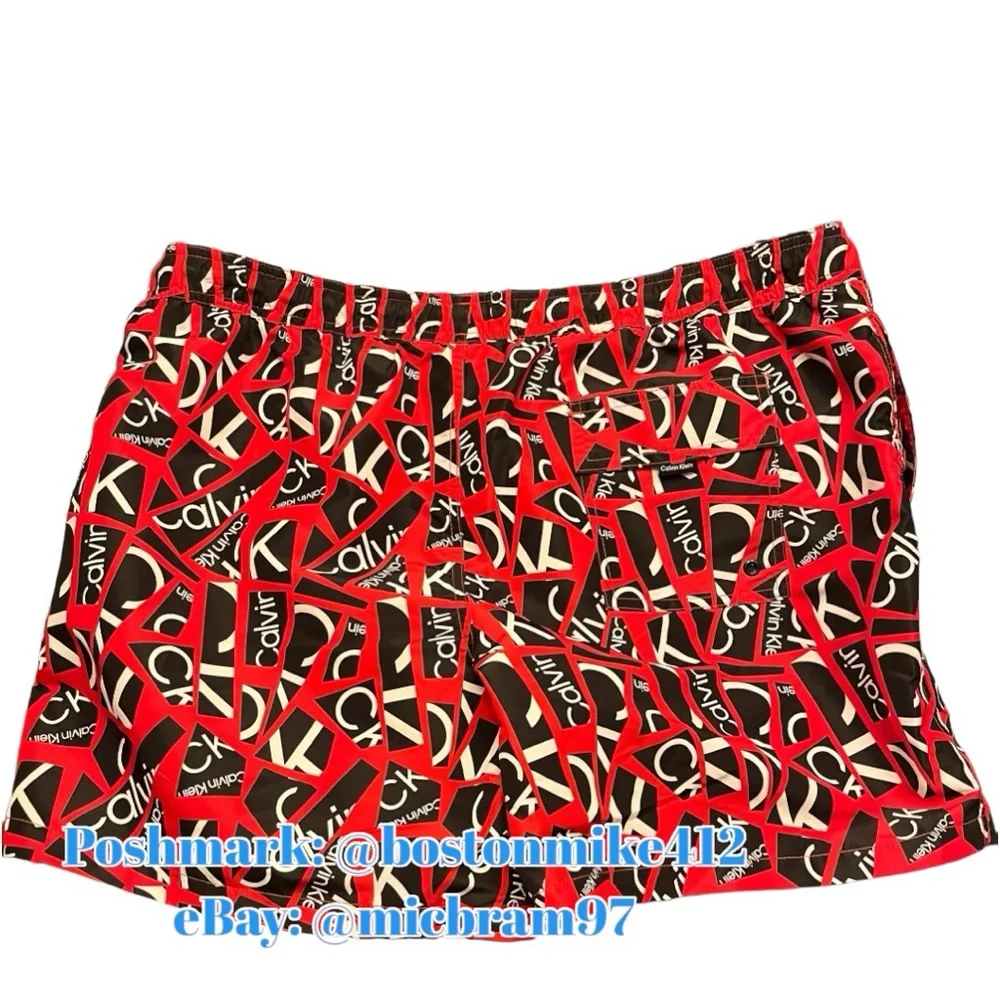 Mens Calvin Klein Swim Trunks XXL NWT Quick Dry UPF 40+ RED BLACK WHITE Collage